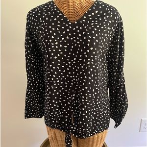Beach Lunch Lounge Blouse ArtsyPolka Dot Print Tie Waist Long Sleeve Boho size L